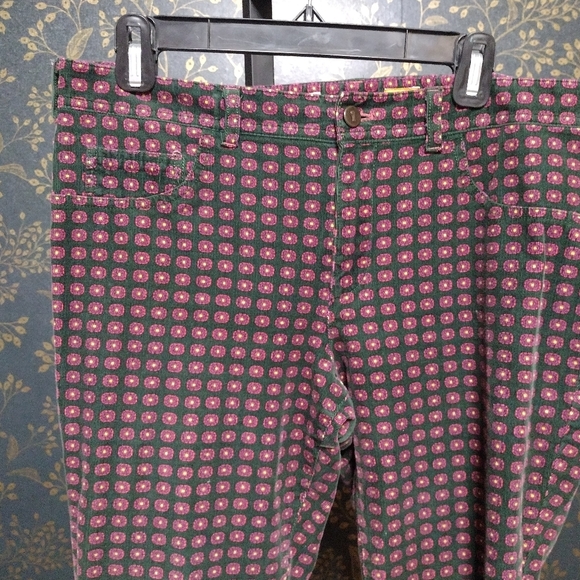 Pilcro Green With Pink And Yellow Design Corduroy Pants - Picture 2 of 5